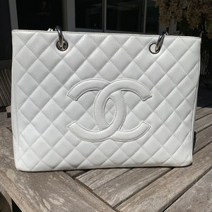 Chanel Grand Shopping Tote, White Caviar Leather